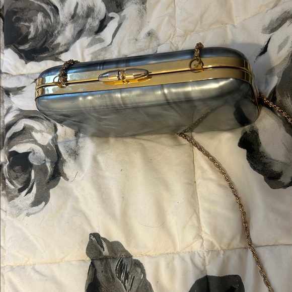 Non Signe Vintage Grey Iridescent Acrylic Kiss-Lock Clutch/ Shoulder Bag